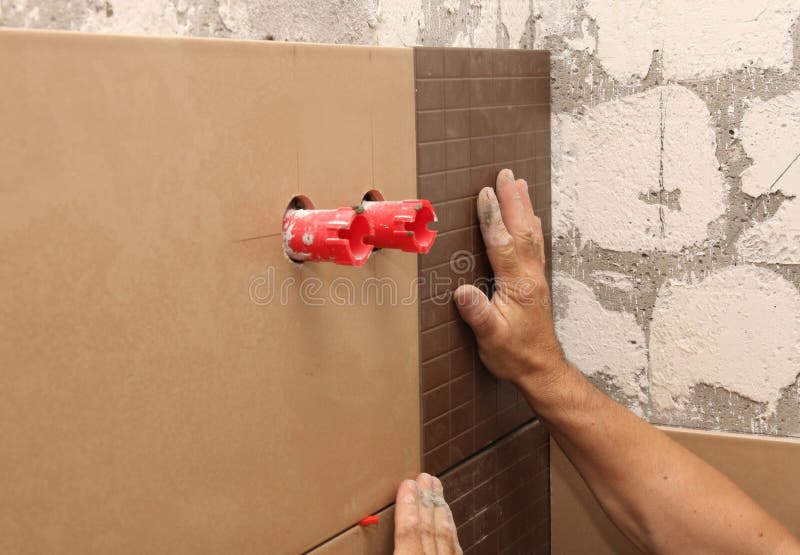 Laying Ceramic Tile on Wall Stock Image Image of ceramics, closeup