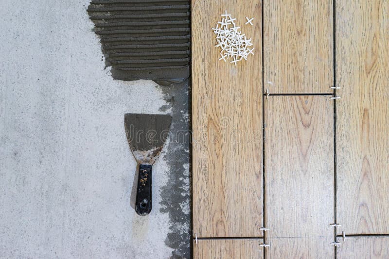 Laying Ceramic Tiles. Preparation for Laying Stock Photo Image of