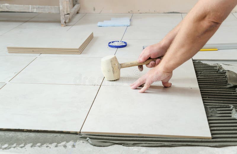 Gluing Tiles On The Wall. Laying Tiles On The Wall Stock Image Image of building, home 133519495