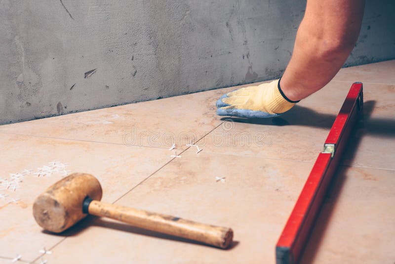 Laying Expensive Premium Tiles on the Floor Stock Photo Image of