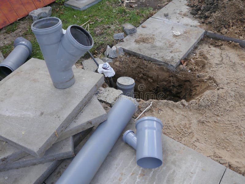Laying and Installation of a Sewer Pipe Stock Photo Image of