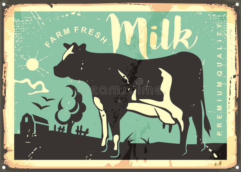 Layout del vettore di vintaglio del latte fresco di allevamento royalty illustrazione gratis