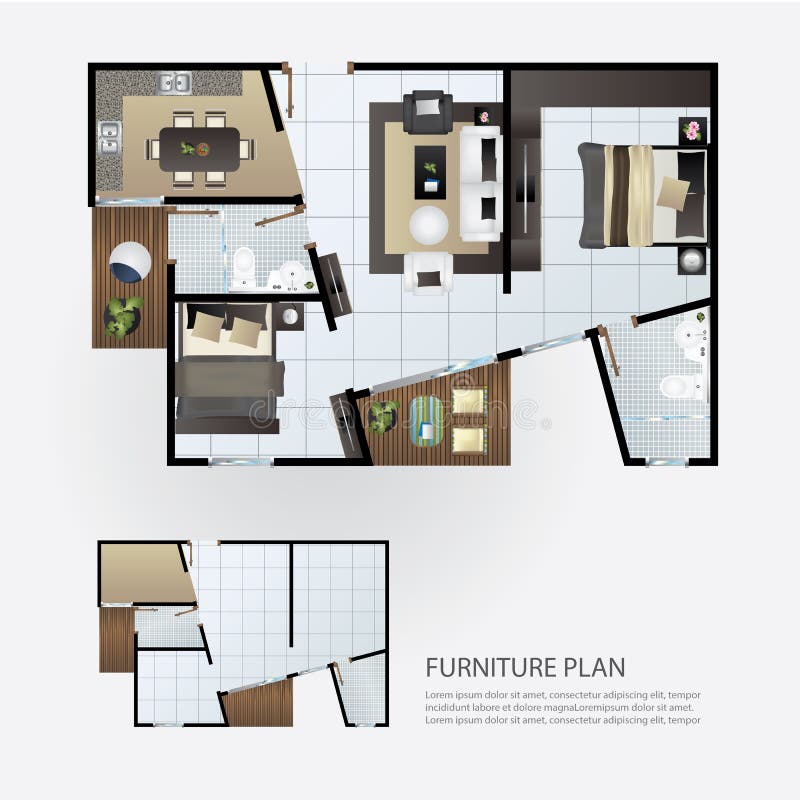 Layout Interior Plan with Furniture Stock Vector - Illustration of