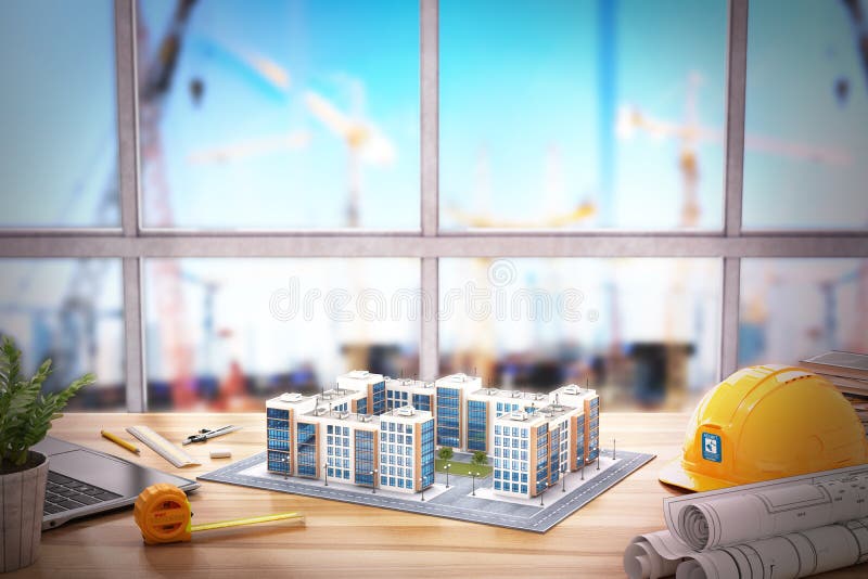 Layout of a Residential Building on a Wooden Table Against the