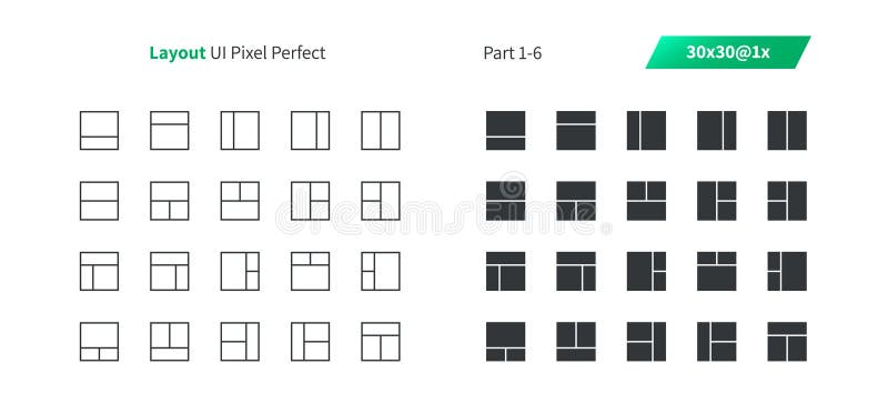 Layout UI Pixel Perfect Well-crafted Vector Thin Line And Solid Icons 30 1x Grid for Web Graphics and Apps. Simple Minimal Pictogram Part 1-6