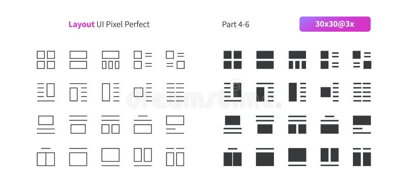 Layout UI Pixel Perfect Well-crafted Vector Thin Line And Solid Icons 30 3x Grid for Web Graphics and Apps. royalty free illustration