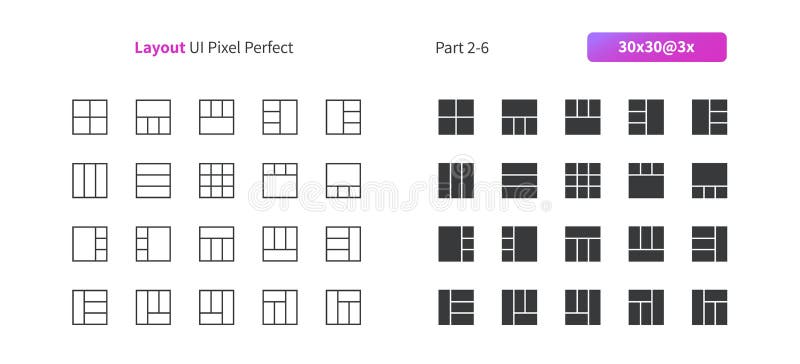 Layout UI Pixel Perfect Well-crafted Vector Thin Line And Solid Icons 30 3x Grid for Web Graphics and Apps. stock illustration