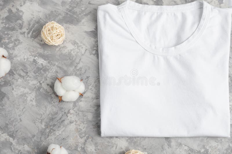 Layout with a White T-shirt Flat Lay with Cotton Flowers, Soft and ...