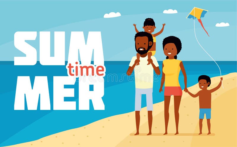Lazer da família Adultos novos Feriado africano feliz da praia da família Família que tem o divertimento na praia ilustração royalty free Lazer da família Adultos novos Feriado africano feliz da praia da família Família que tem o divertimento na praia ilustração royalty free