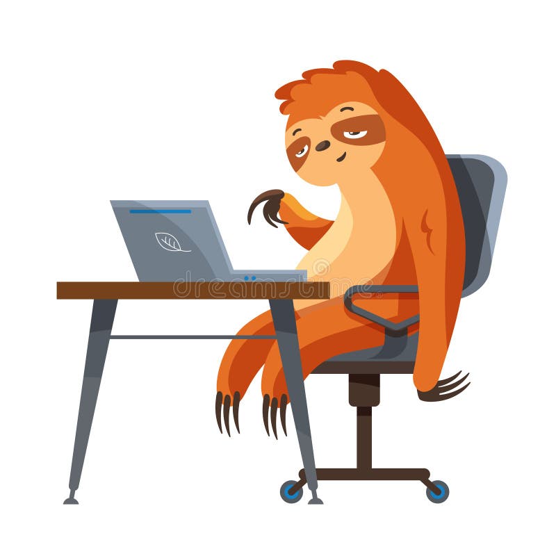 Lazy Animal is Programming on Laptop. Stock Vector - Illustration of