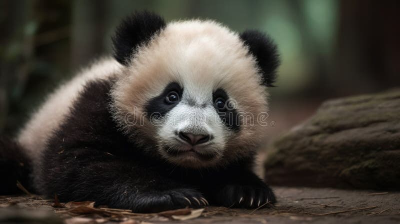 Panda Giant Panda Bear Baby Cub Sitting In Tree In China Close Up