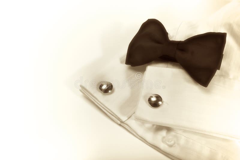 Bow and white shirt with cuff-links, formal function. Bow and white shirt with cuff-links, formal function