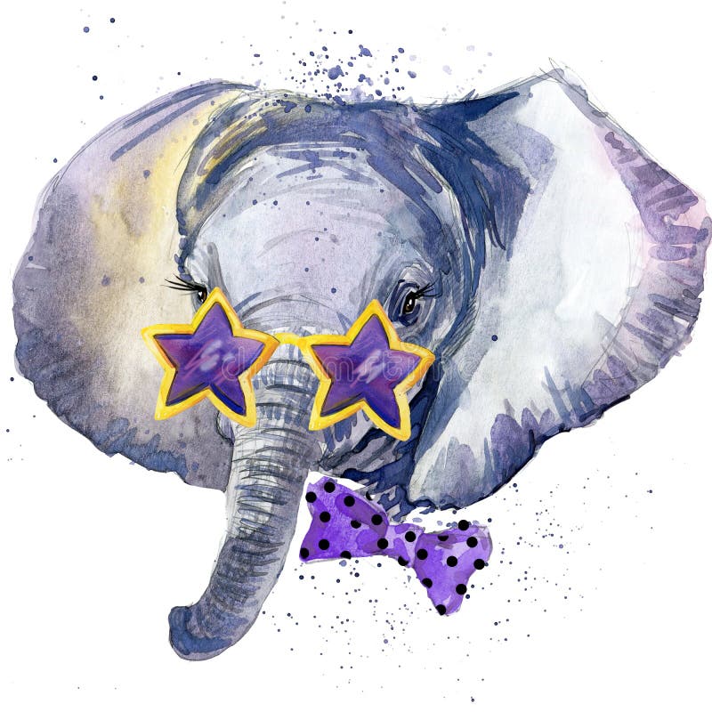 Lbaby elephant T-shirt graphics. baby elephant illustration with splash watercolor textured background. unusual illustration wate