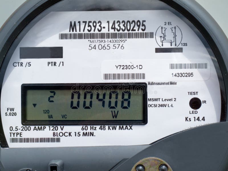 LCD display of smart grid power supply meter stock photo