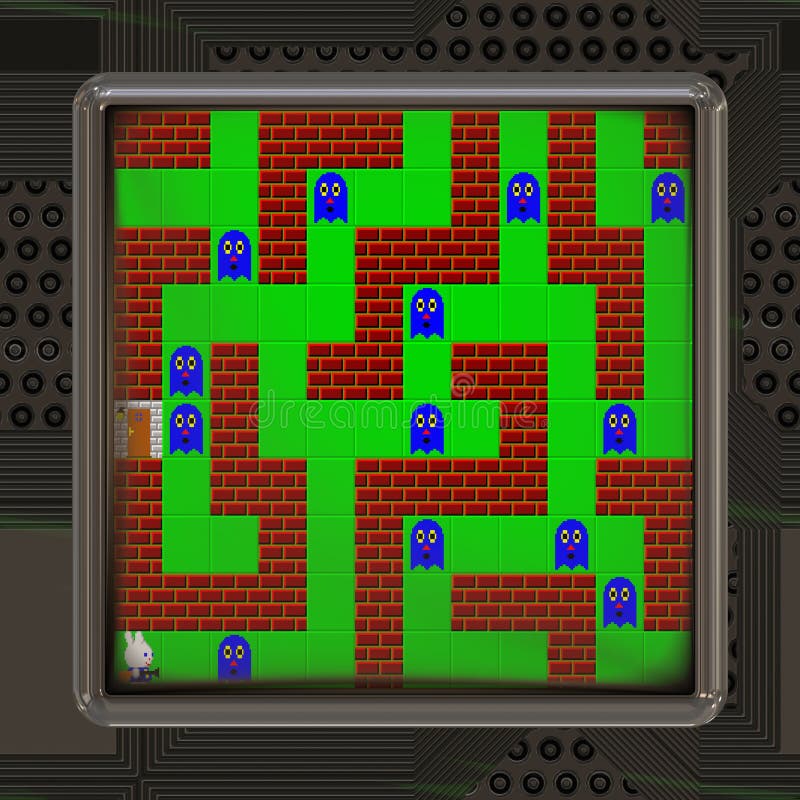 LCD screen with retro style game generated texture stock illustration