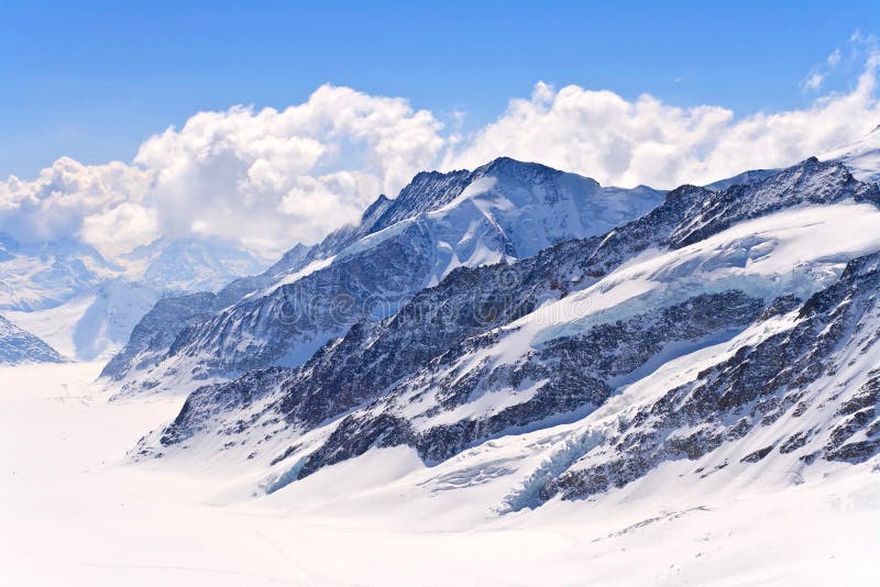 The Swiss Alps at Great Aletsch Glacier Jungfrau region, Swizerland. The Swiss Alps at Great Aletsch Glacier Jungfrau region, Swizerland