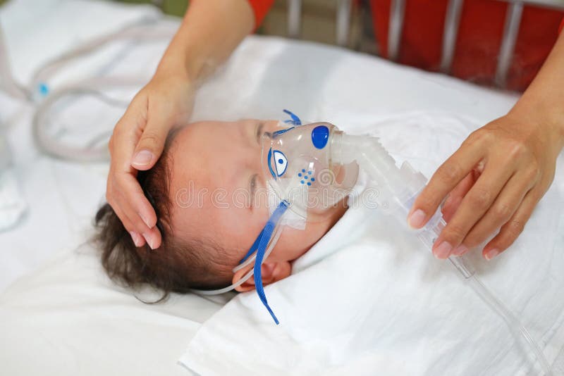 Sick Baby Boy Applying Inhale Medication By Inhalation Mask To Cure Respiratory Syncytial Virus Rsv On Patient Bed At Hospital Image Stock Image Du Infant Asthme