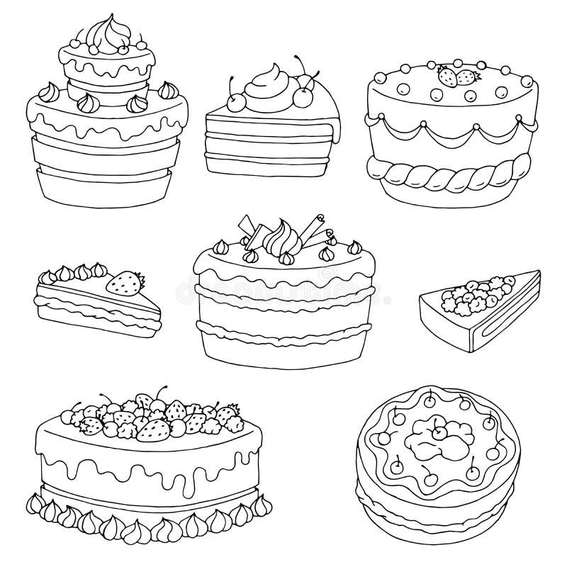 Le blanc noir graphique de dessert de gâteau a isolé l'illustration réglée illustration stock Le blanc noir graphique de dessert de gâteau a isolé l'illustration réglée illustration stock