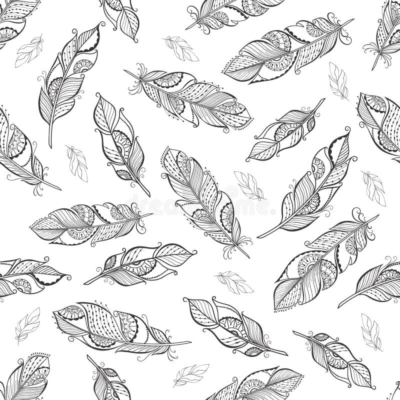 Vintage ethnic boho feathers seamless pattern for your fabric print. Vintage ethnic boho feathers seamless pattern for your fabric print.