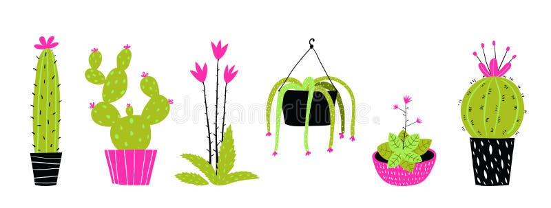 Le cactus mis en pot décoratif a placé les illustrations tirées par la main plates illustration libre de droits Le cactus mis en pot décoratif a placé les illustrations tirées par la main plates illustration libre de droits