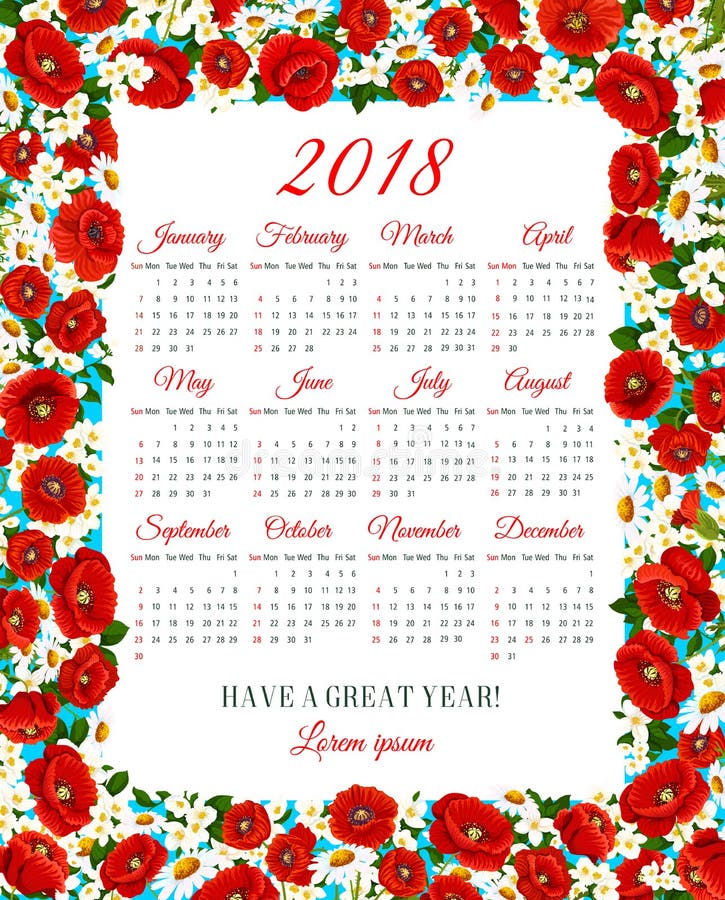 Le calendrier 2018 de vecteur du ressort fleurit le cadre illustration libre de droits Le calendrier 2018 de vecteur du ressort fleurit le cadre illustration libre de droits