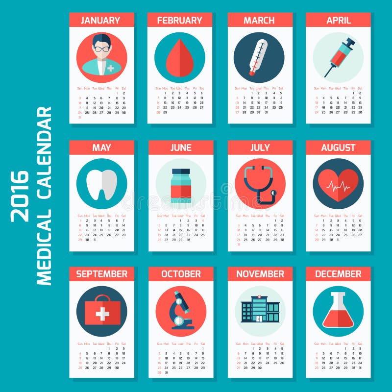 Le calendrier médical pour la nouvelle semaine de 2016 ans commence le dimanche illustration de vecteur Le calendrier médical pour la nouvelle semaine de 2016 ans commence le dimanche illustration de vecteur