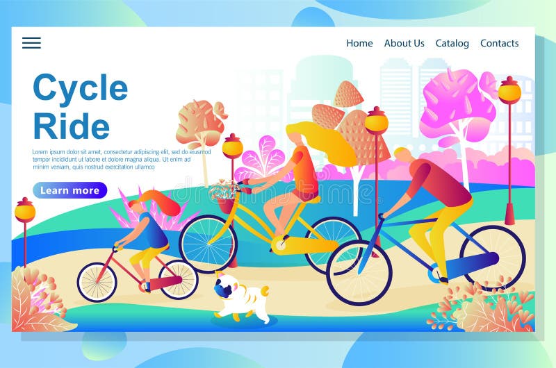 Le calibre de conception de page Web montre la famille montant les bicyclettes dans le parc, ayant l'amusement et la promenade av illustration libre de droits Le calibre de conception de page Web montre la famille montant les bicyclettes dans le parc, ayant l'amusement et la promenade av illustration libre de droits