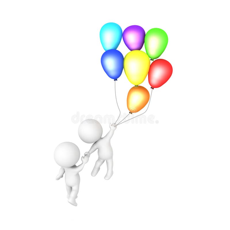 le caractère 3D tenant des ballons vole et prend des autres illustration libre de droits le caractère 3D tenant des ballons vole et prend des autres illustration libre de droits