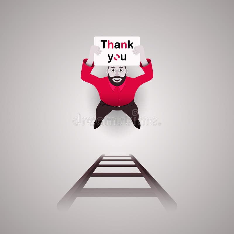 Le caractère masculin, un homme, tient une affiche qui indique que “merci “Pour l'aider en bas des escaliers Illustration de vect illustration stock Le caractère masculin, un homme, tient une affiche qui indique que “merci “Pour l'aider en bas des escaliers Illustration de vect illustration stock
