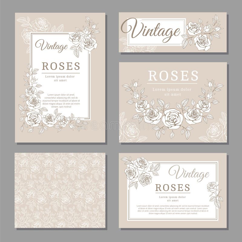 Le carte d'annata dell'invito di nozze classiche con le rose e gli elementi floreali vector i modelli illustrazione di stock Le carte d'annata dell'invito di nozze classiche con le rose e gli elementi floreali vector i modelli illustrazione di stock