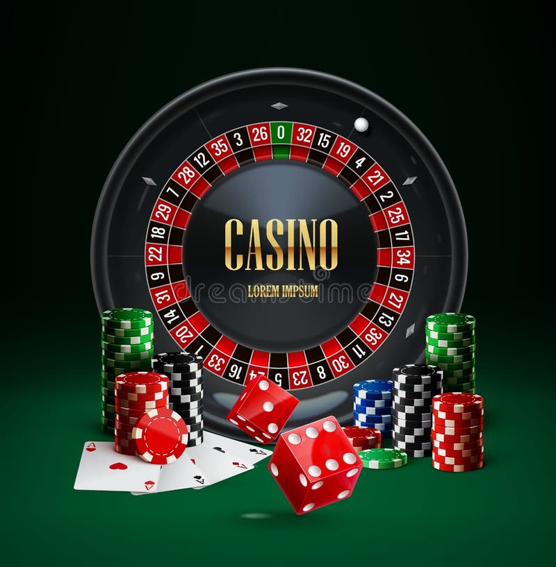 Le casino de roulette ébrèche les objets réalistes de matrices rouges illustration libre de droits Le casino de roulette ébrèche les objets réalistes de matrices rouges illustration libre de droits