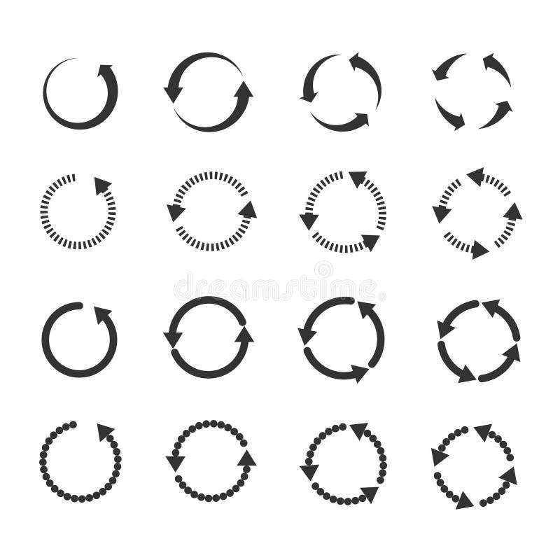 Le cercle régénèrent des flèches de vecteur de boucle de rotation de recharge réglées illustration libre de droits Le cercle régénèrent des flèches de vecteur de boucle de rotation de recharge réglées illustration libre de droits