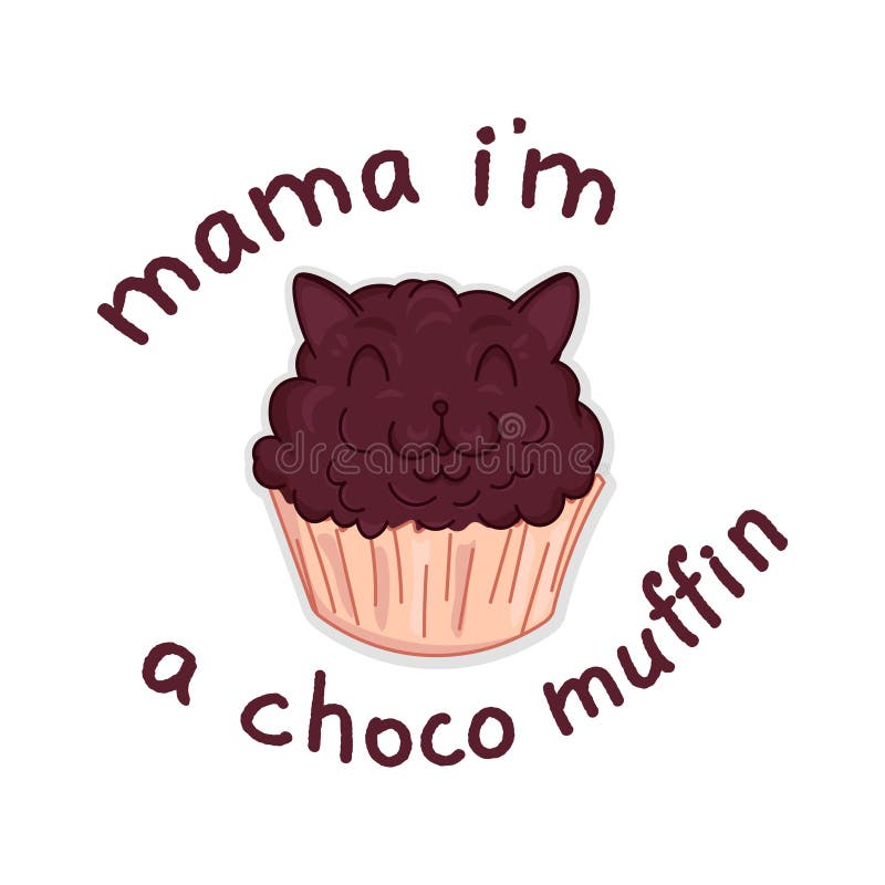 Le chat muffin au chocolat Kawaii isolé, joli personnage drôle de dessin animé