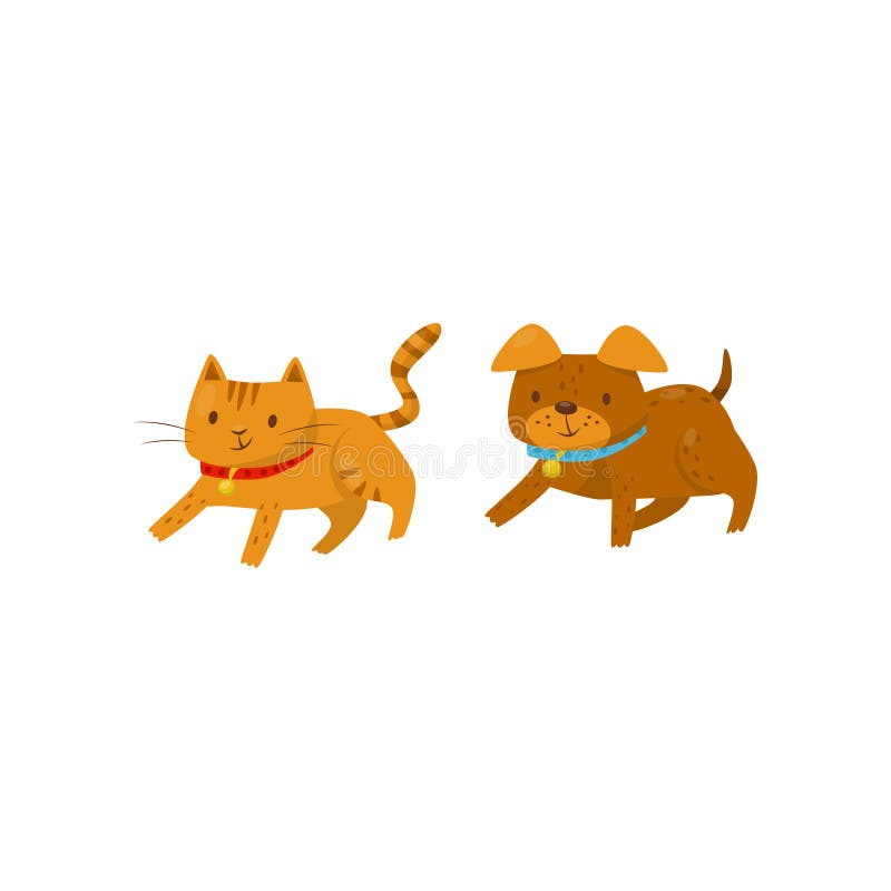 Le Chien Drole Et Le Chat Fonctionnant Ensemble Les Personnages De Dessin Anime Domestiques Mignons D Animaux De Compagnie Meil Illustration De Vecteur Illustration Du Crabot Cartoon