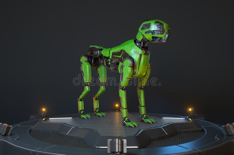 Le chien vert de robot se tient sur un dock de remplissage illustration de vecteur Le chien vert de robot se tient sur un dock de remplissage illustration de vecteur