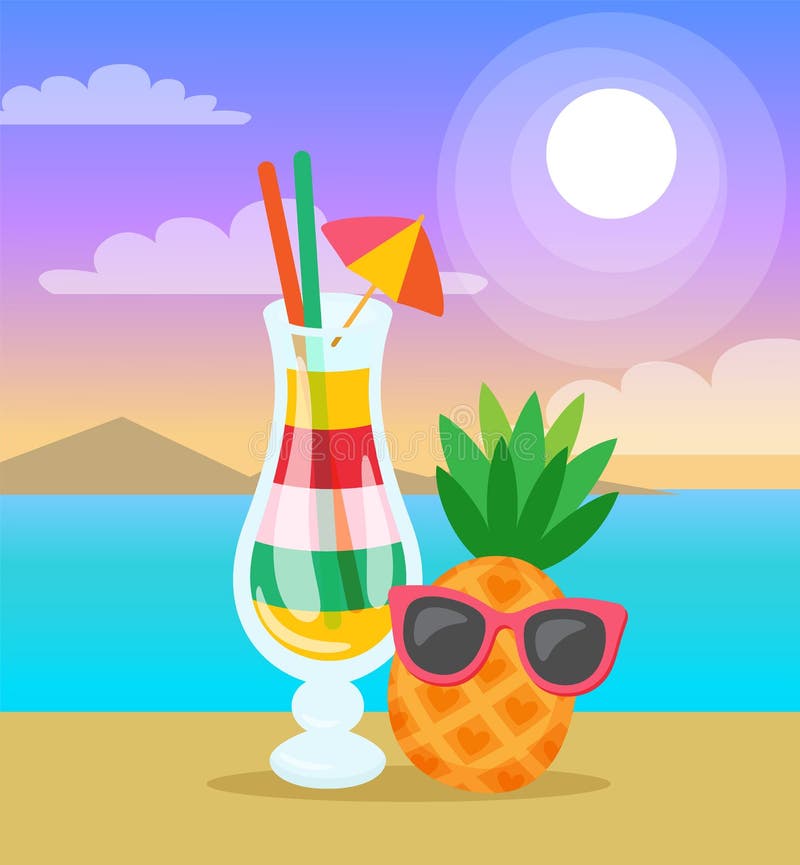 Le cocktail a versé dedans le paysage marin en verre d'été d'ananas illustration libre de droits Le cocktail a versé dedans le paysage marin en verre d'été d'ananas illustration libre de droits