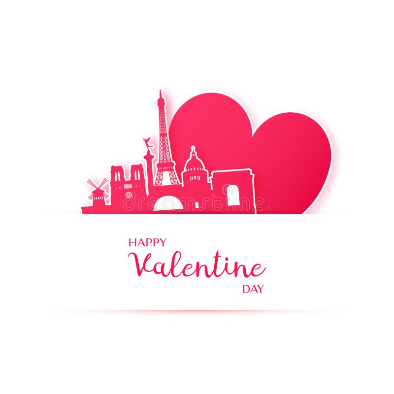 Le coeur et la silhouette rouges de la ville de Paris empaquettent des autocollants illustration de vecteur Le coeur et la silhouette rouges de la ville de Paris empaquettent des autocollants illustration de vecteur