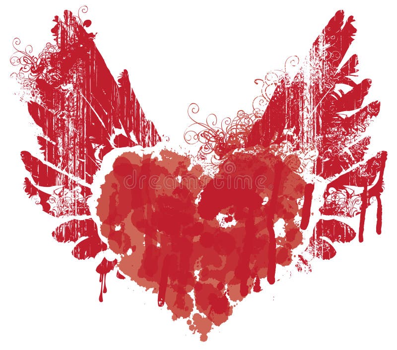 Le coeur et les ailes abstraits avec éclabousse du sang illustration de vecteur Le coeur et les ailes abstraits avec éclabousse du sang illustration de vecteur