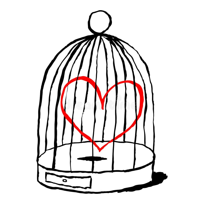 Un Coeur Rouge Est Triste Dans La Cage Pour Loiseau Carte