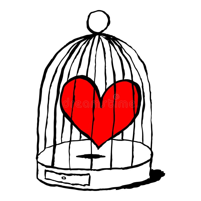 Le Coeur Rouge Est Triste Dans La Cage Pour Des Oiseaux