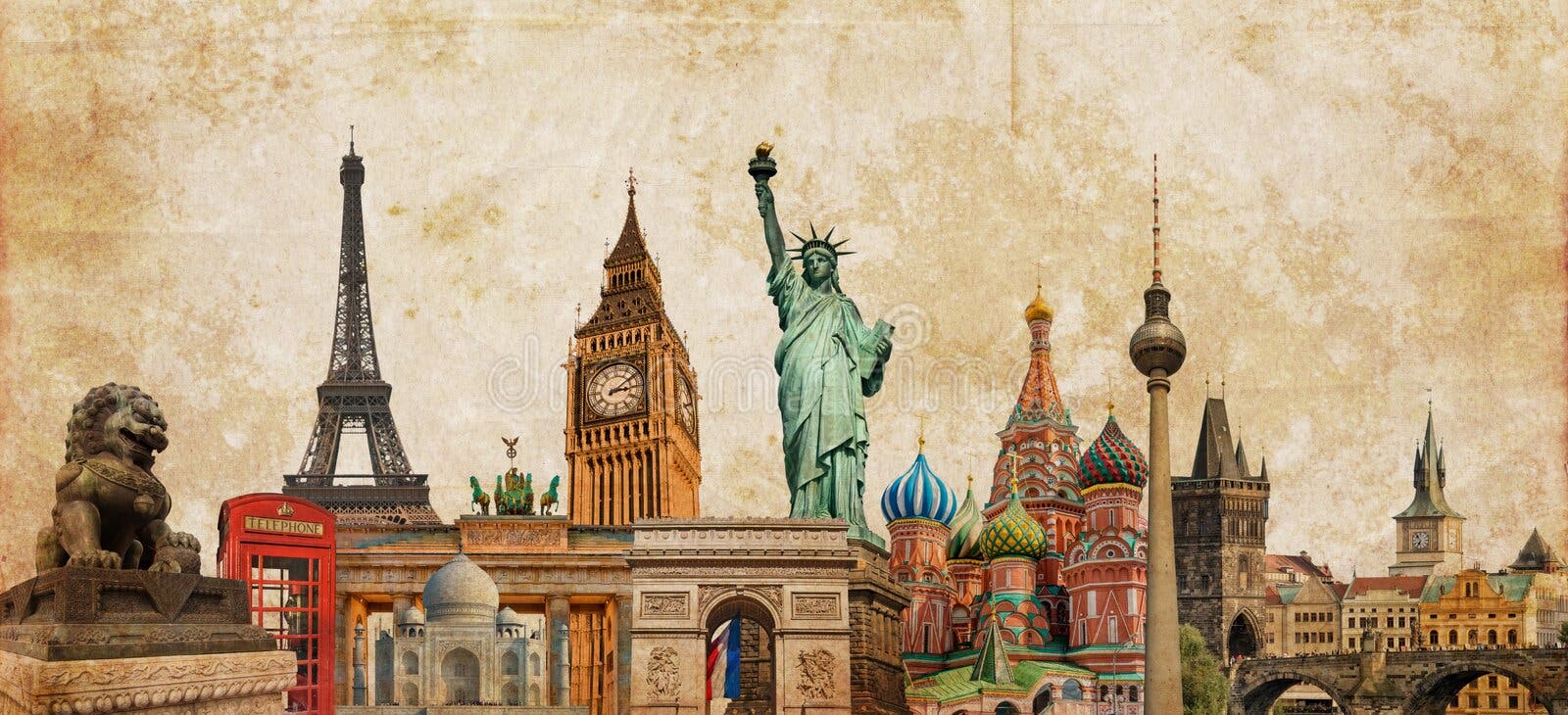 Le collage de photo de points de repère du monde sur la sépia de tes de vintage a donné au fond, au tourisme de voyage et à l'étu Le collage de photo de points de repère du monde sur la sépia de tes de vintage a donné au fond, au tourisme de voyage et à l'étu