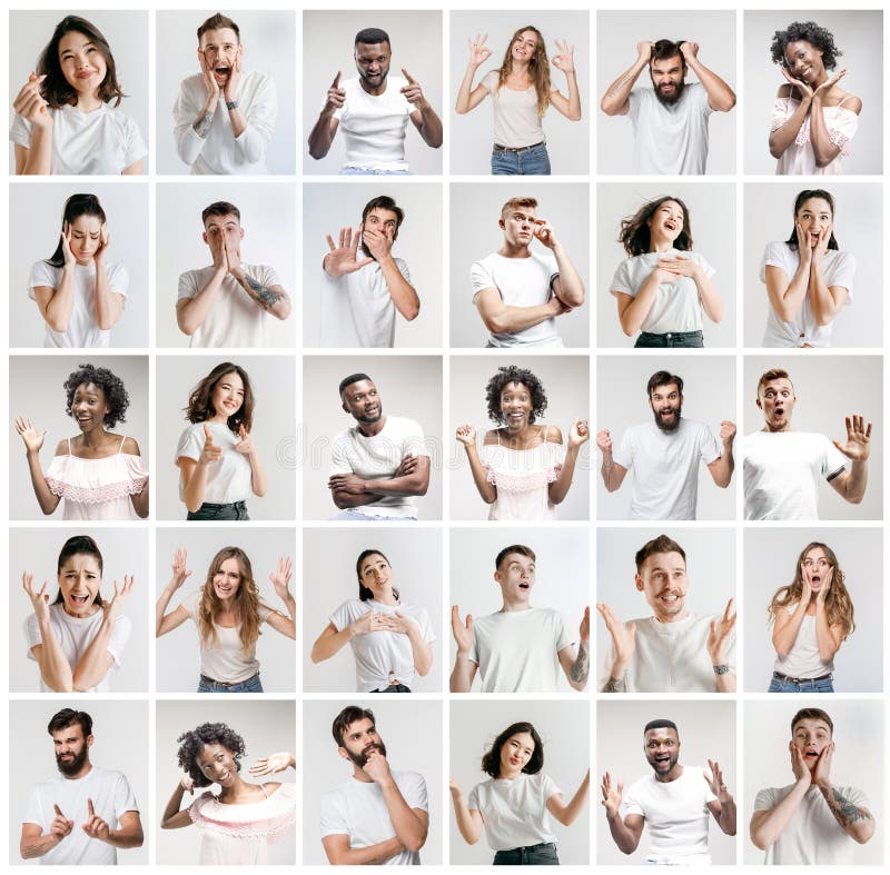 Le collage des visages des personnes étonnées sur les milieux blancs photo libre de droits Le collage des visages des personnes étonnées sur les milieux blancs photo libre de droits