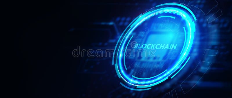 Le concept de la technologie d'affaires, internet et le réseau. écran virtuel du futur et voit l'inscription : illustration 3d blockchain.