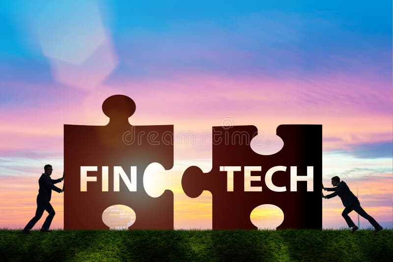 Le concept financier de technologie de fintech avec le puzzle rapièce images libres de droits Le concept financier de technologie de fintech avec le puzzle rapièce images libres de droits