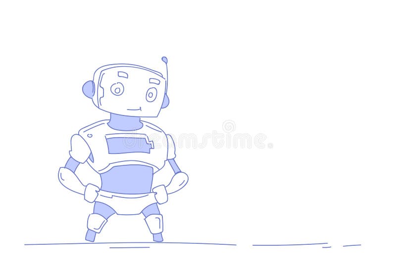 Le concept mignon d'intelligence artificielle d'aide de bot de robot moderne a isolé le griffonnage horizontal de croquis de fond illustration libre de droits Le concept mignon d'intelligence artificielle d'aide de bot de robot moderne a isolé le griffonnage horizontal de croquis de fond illustration libre de droits