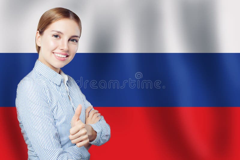 Le concept russe avec une jolie étudiante joyeuse et mignonne image libre de droits Le concept russe avec une jolie étudiante joyeuse et mignonne image libre de droits