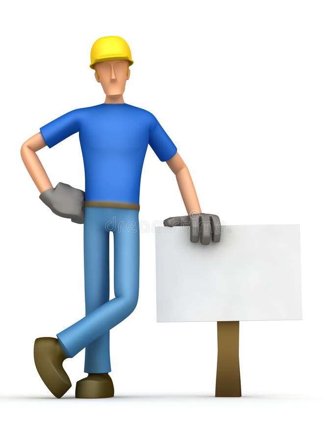 Le constructeur reste près du panneau blanc illustration libre de droits Le constructeur reste près du panneau blanc illustration libre de droits