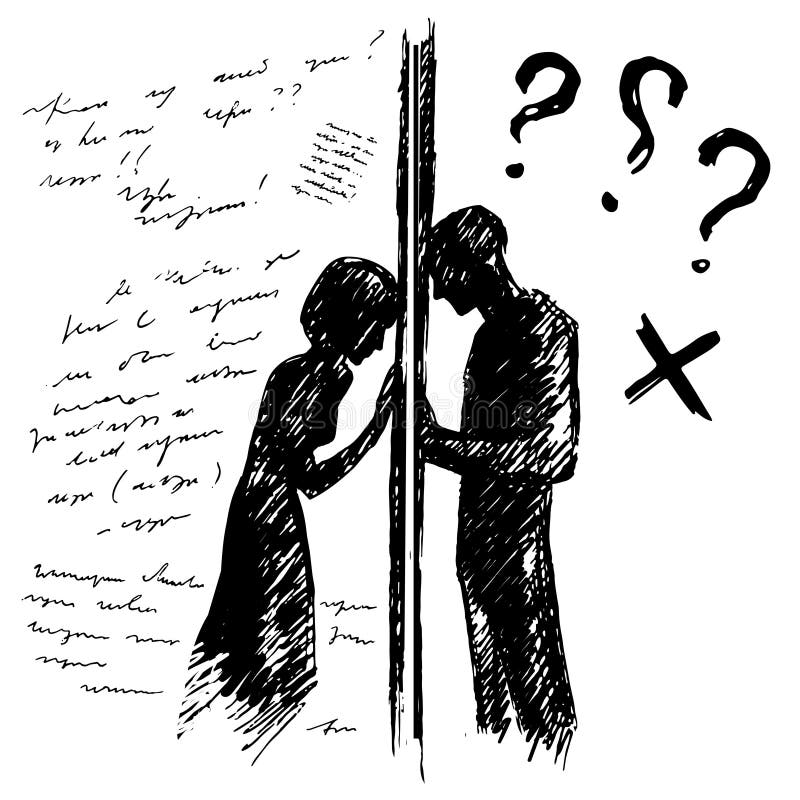 Le coppie di incomprensione equipaggiano la donna che parla tramite la parete Illustrazione di vettore di schizzo Conflitto d'equ royalty illustrazione gratis Le coppie di incomprensione equipaggiano la donna che parla tramite la parete Illustrazione di vettore di schizzo Conflitto d'equ royalty illustrazione gratis
