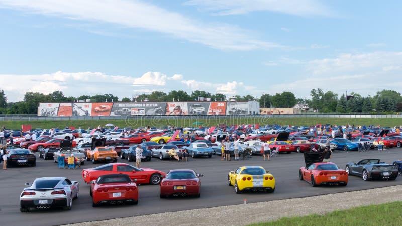 PONTIAC, MI/USA - AUGUST 17, 2016: `Corvettes on Woodward` show at the M1 Concourse, at the Woodward Dream Cruise. Woodward is a National Scenic Byway. PONTIAC, MI/USA - AUGUST 17, 2016: `Corvettes on Woodward` show at the M1 Concourse, at the Woodward Dream Cruise. Woodward is a National Scenic Byway.