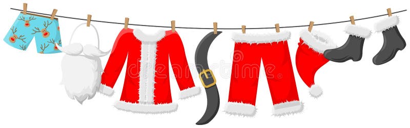 Le costume de Santa Claus accrochant sur la ligne de laisse a isolé le vecteur illustration libre de droits Le costume de Santa Claus accrochant sur la ligne de laisse a isolé le vecteur illustration libre de droits